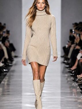 JOSEPH Ribbed Wool Turtleneck Dress with Side Buttons